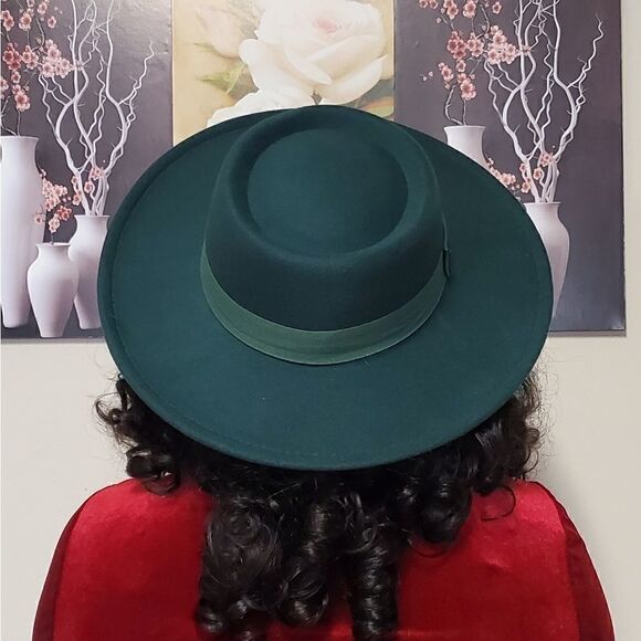 Green Wide Brim Fedora Hat